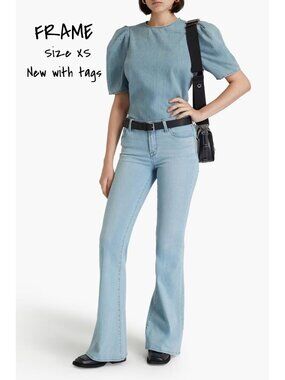 FRAME Denim Draped-sleeve Blouse Blue Size XS New With Tag